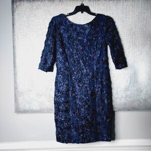 Alex Evening Lace Sequins Floral Applique Knee length Dress Sz-10